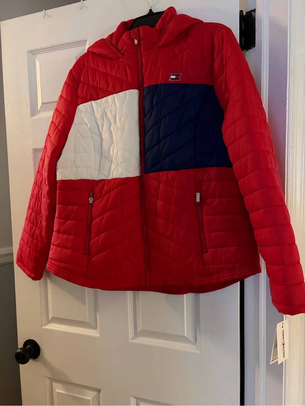 Tommy Hilfiger Red Colorblock Puffer Jacket